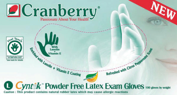 Cranberry 7838 Cyntek Latex Examination Gloves Scented Powder Free Large 100/Box Cranberry 7838 Cyntek Latex Examination Gloves Scented Powder Free Large 100/Box